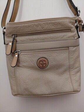 Giani Bernini Taupe Pebbled Multi-Zipper Crossbody Bag